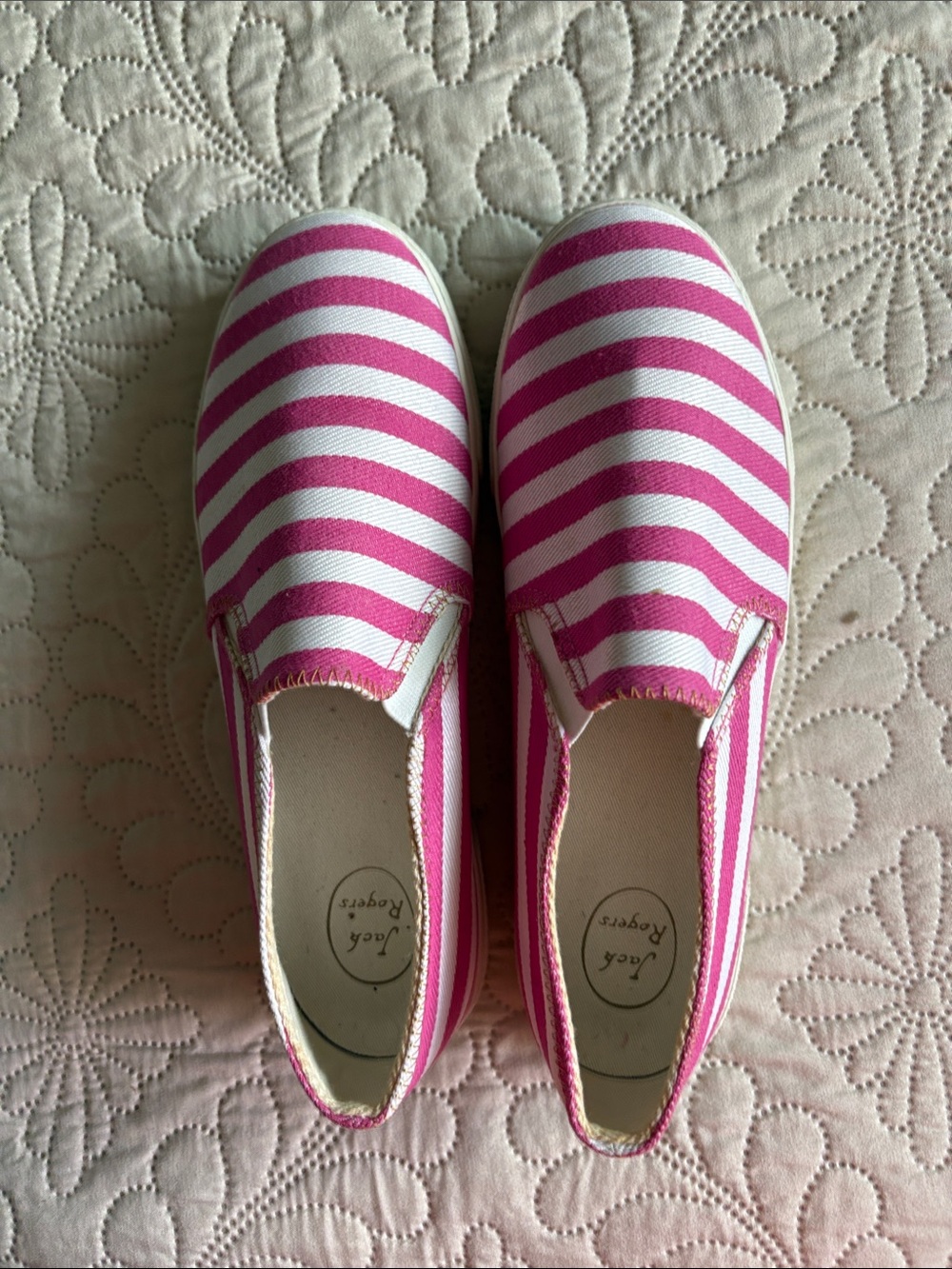Jack Rogers Pink and White Striped Slip-On Sneakers